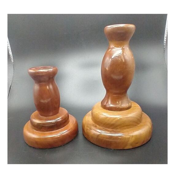 VTG Hand Turned Wooden Votive Candle Holders Offset Walnut? MCM Felted Pair - Picture 3 of 12